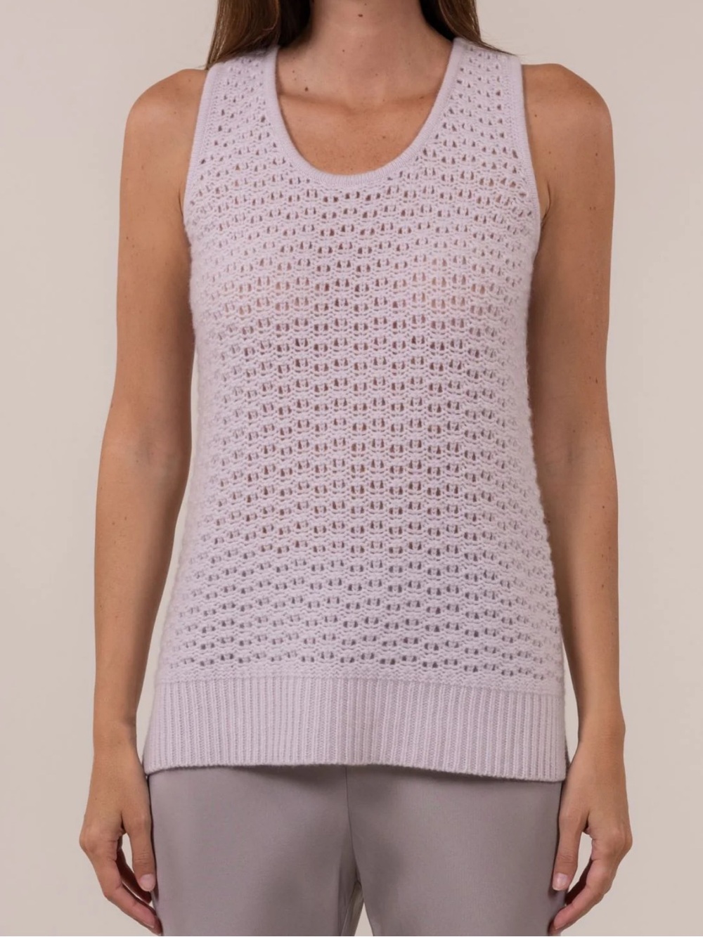 TSE Cashmere Open-Weave Tank Top Light Beige Hazel Size Medium